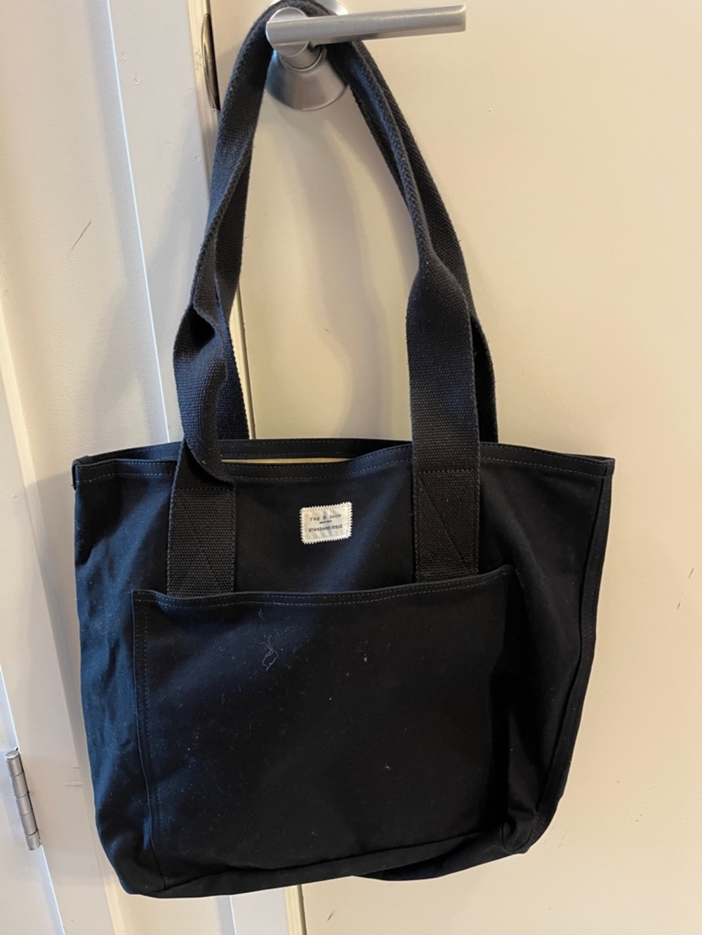Black Canvas Tote Bag with Front Pocket